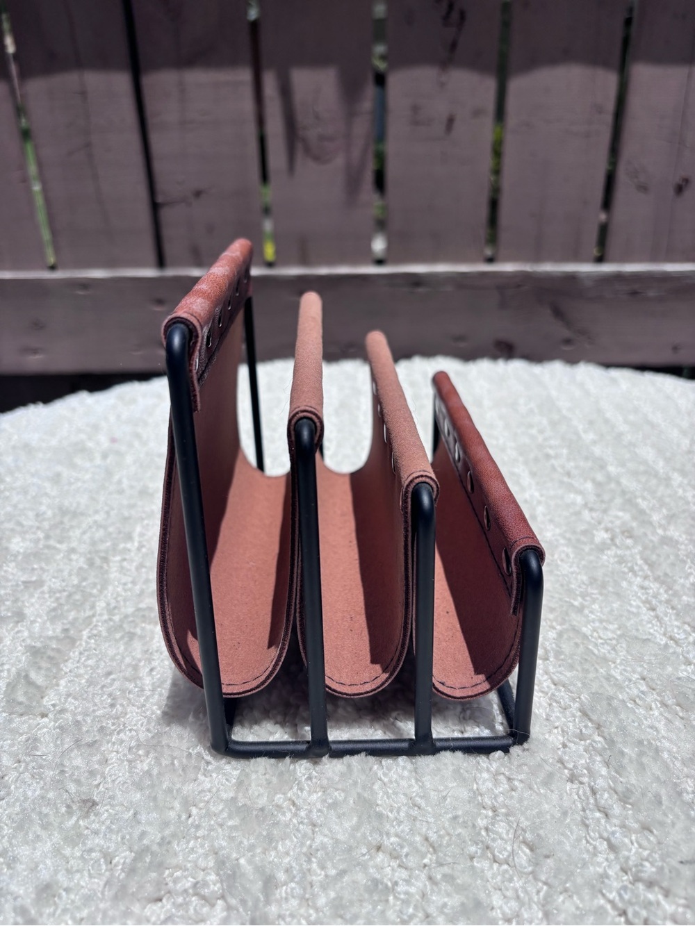 Rust Brown Leather Letter Holder with Black Metal Frame - Picture 5 of 6